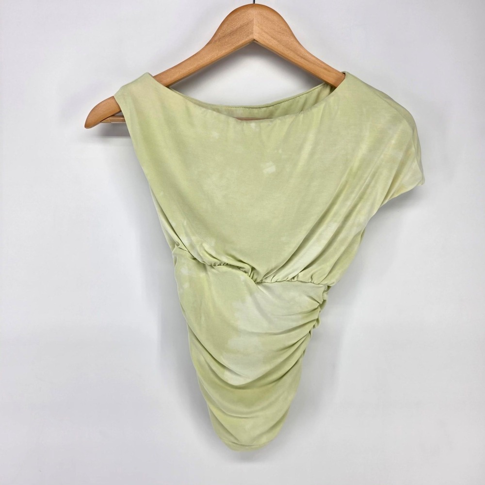 Princess Polly One Shoulder Top Womens 0 Sage Green Ruched Tie Dye Asymmetrical